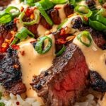 Korean BBQ Steak Rice Bowls with Spicy Cream Sauce