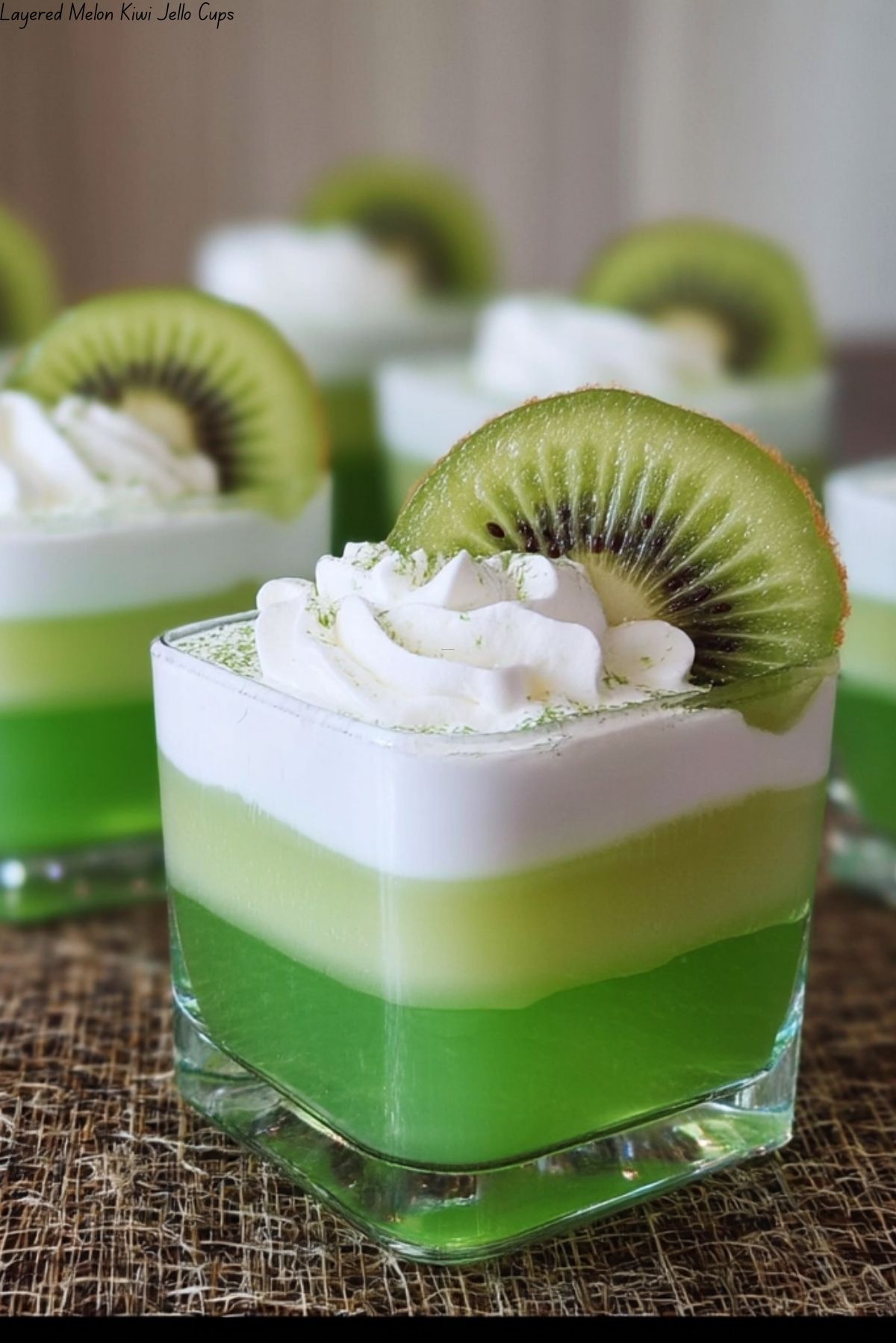Layered Melon Kiwi Jello Cups