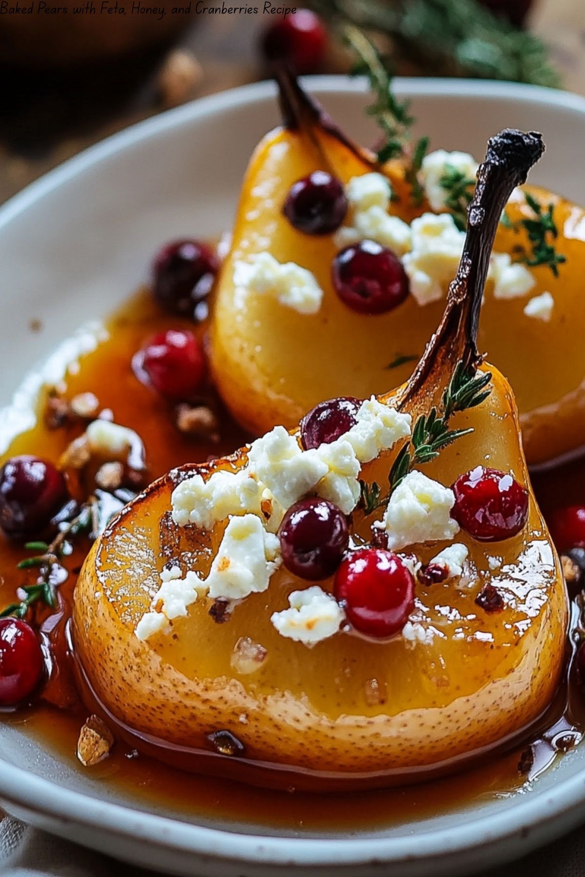 Baked Pears with Feta, Honey, and Cranberries Recipe