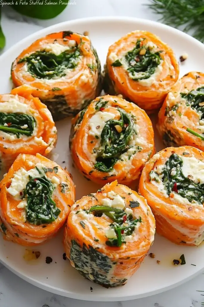 Spinach & Feta Stuffed Salmon Pinwheels