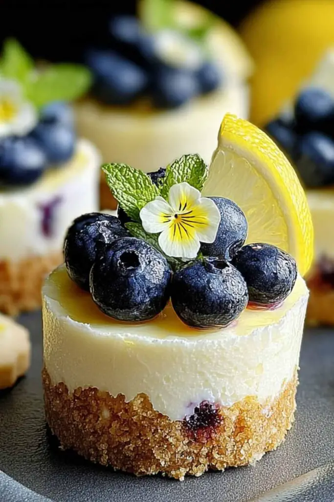 Mini Lemon Blueberry Cheesecakes