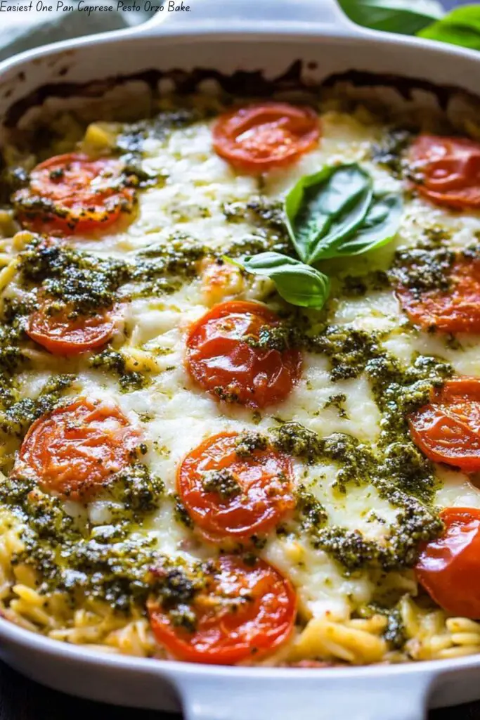 Easiest One Pan Caprese Pesto Orzo Bake