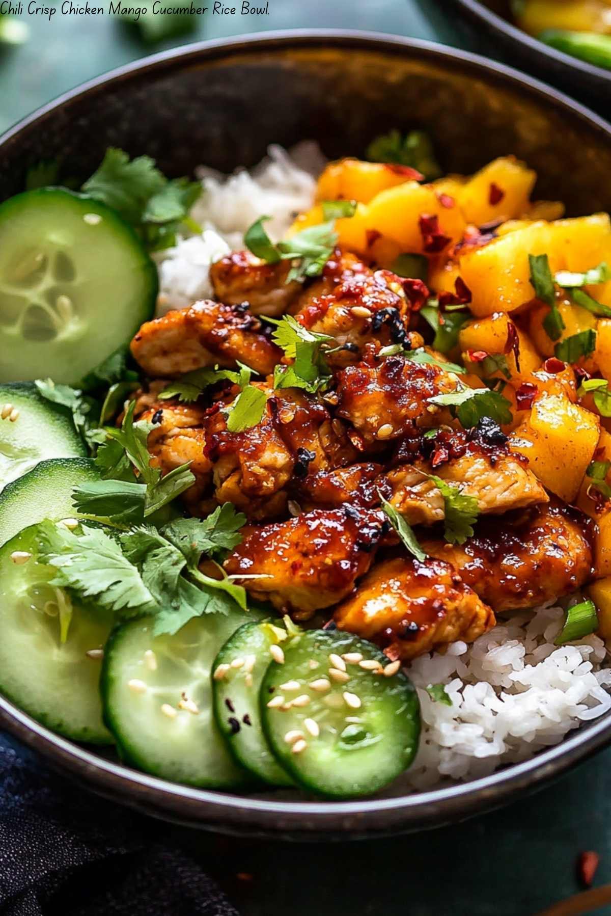 Chili Crisp Chicken Mango Cucumber Rice Bowl