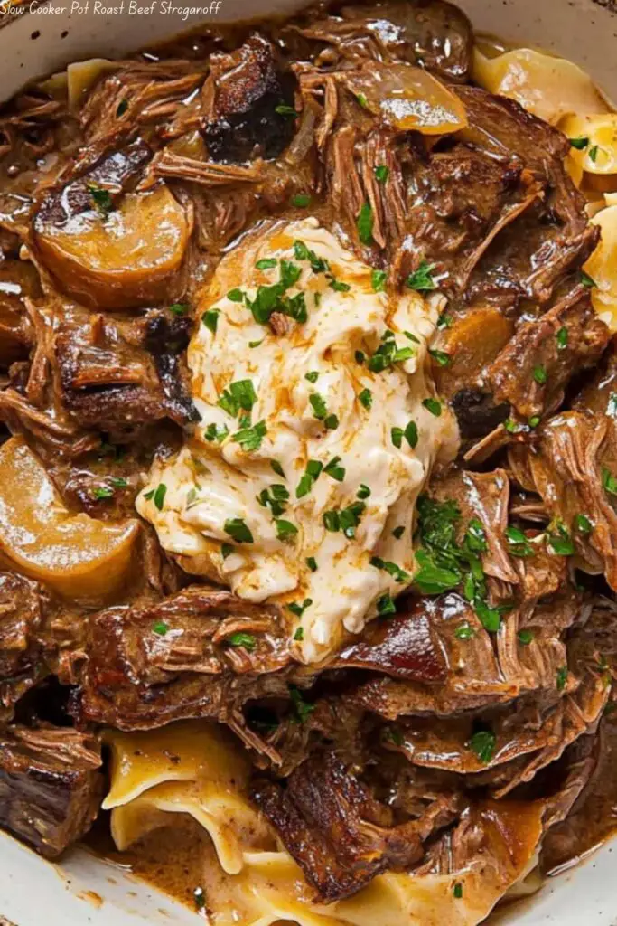 Slow Cooker Pot Roast Beef Stroganoff