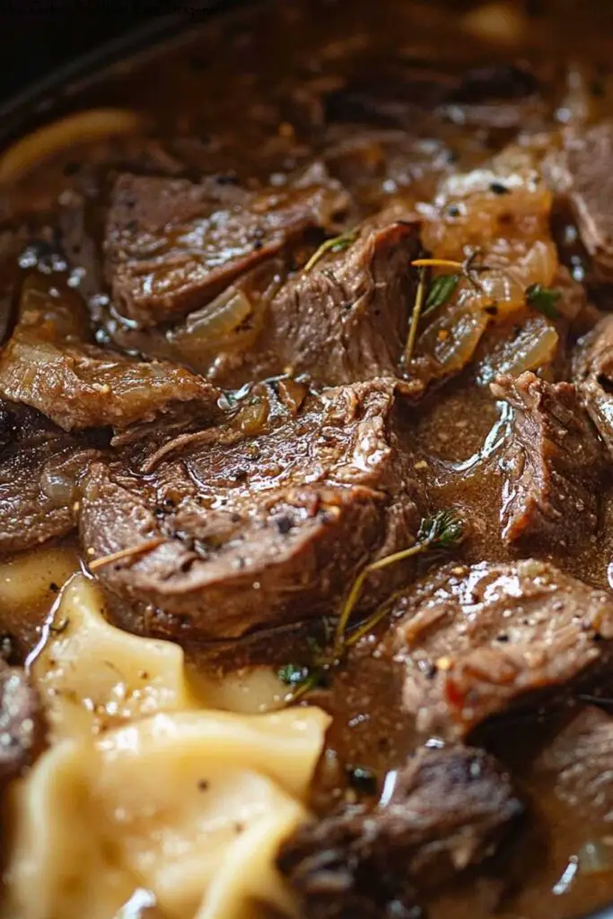 Slow Cooker Pot Roast Beef Stroganoff
