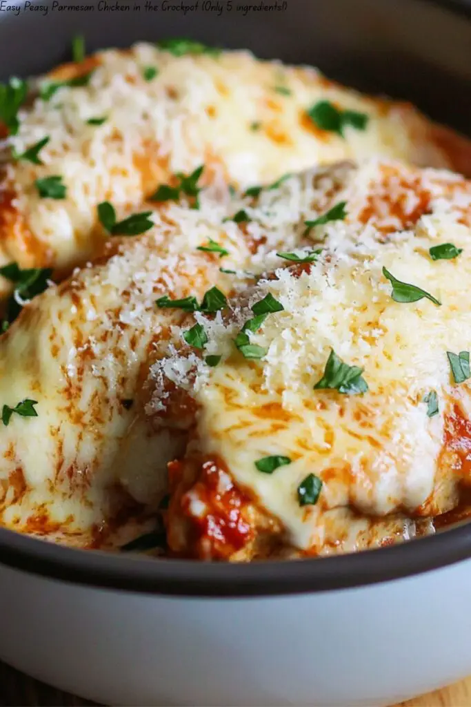 Easy Peasy Parmesan Chicken in the Crockpot (Only 5 ingredients!)