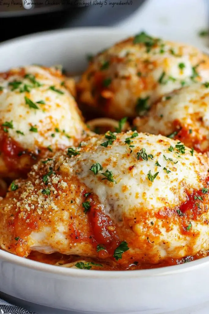 Easy Peasy Parmesan Chicken in the Crockpot (Only 5 ingredients!)