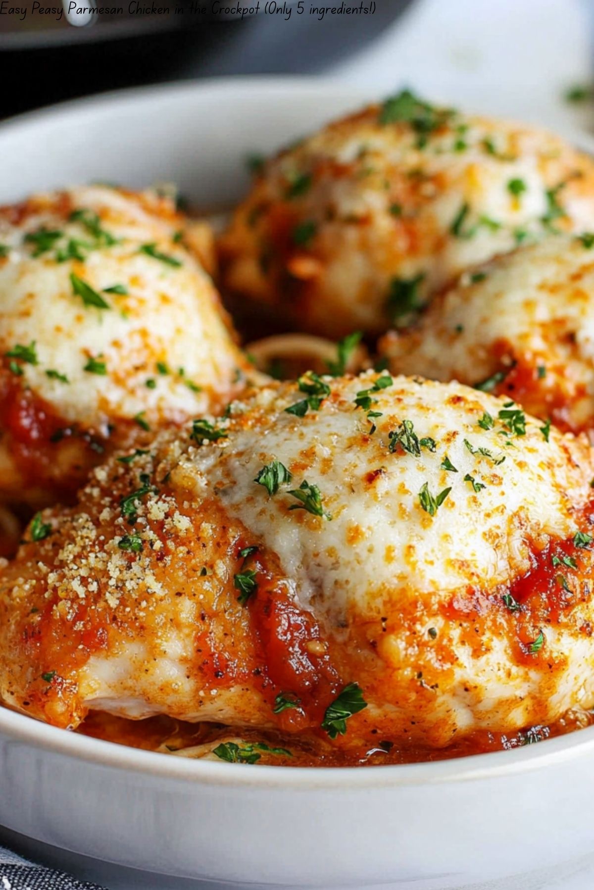 Easy Peasy Parmesan Chicken in the Crockpot (Only 5 ingredients!)