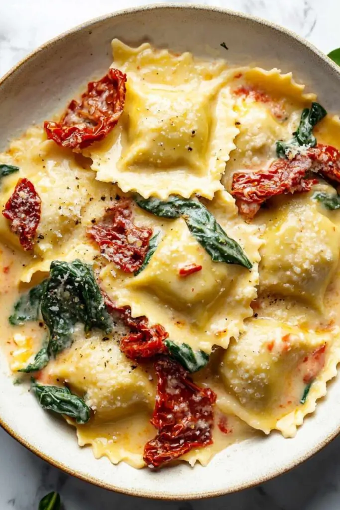 Creamy Sun-dried Tomato and Spinach Ravioli