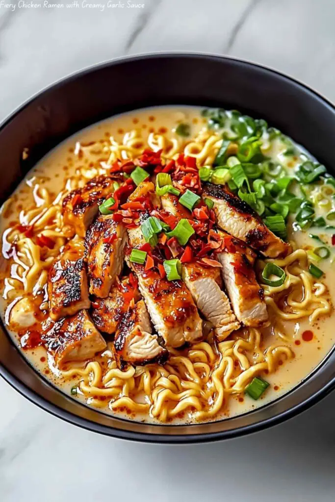 Fiery Chicken Ramen with Creamy Garlic Sauce