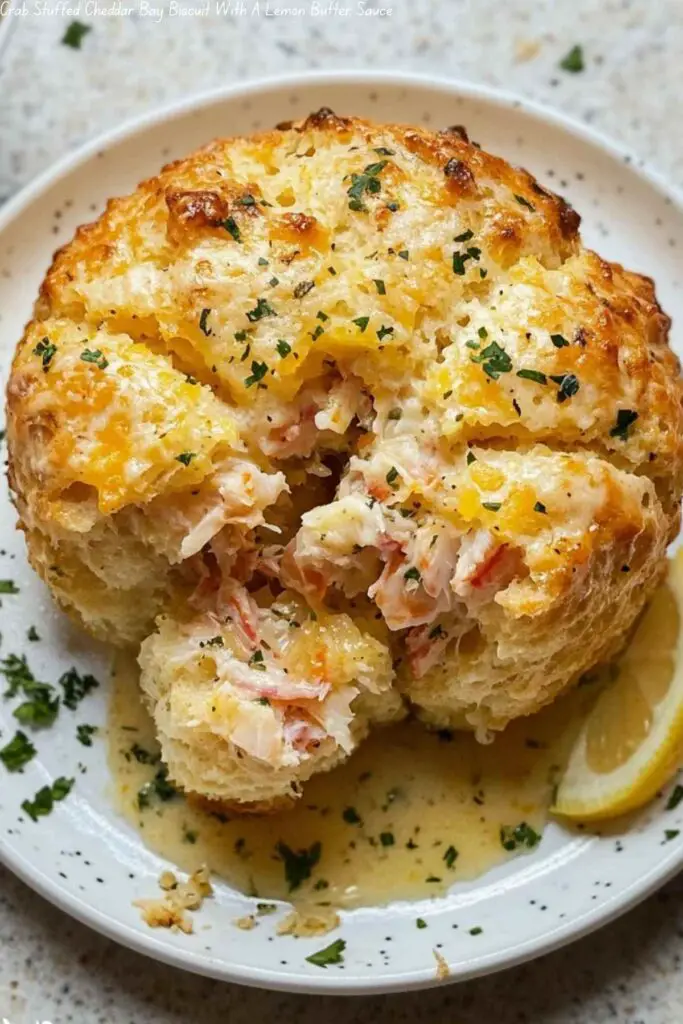 Crab Stuffed Cheddar Bay Biscuit With A Lemon Butter Sauce