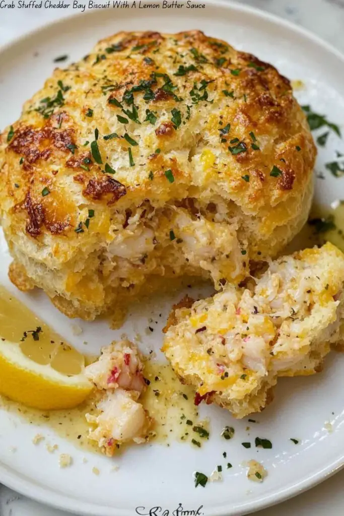 Crab Stuffed Cheddar Bay Biscuit With A Lemon Butter Sauce