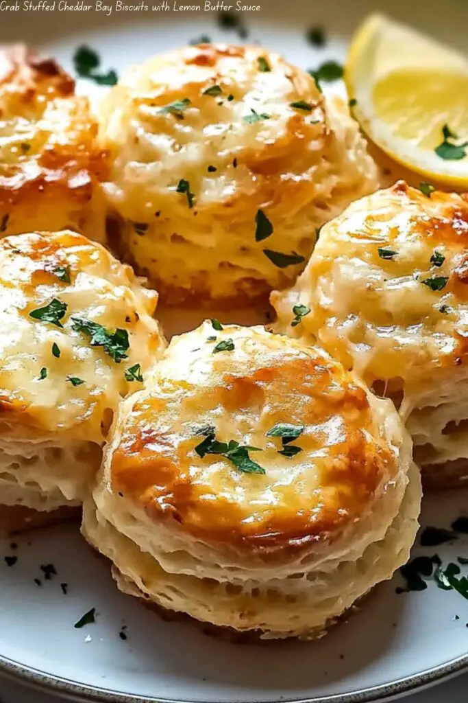 Crab Stuffed Cheddar Bay Biscuits with Lemon Butter Sauce