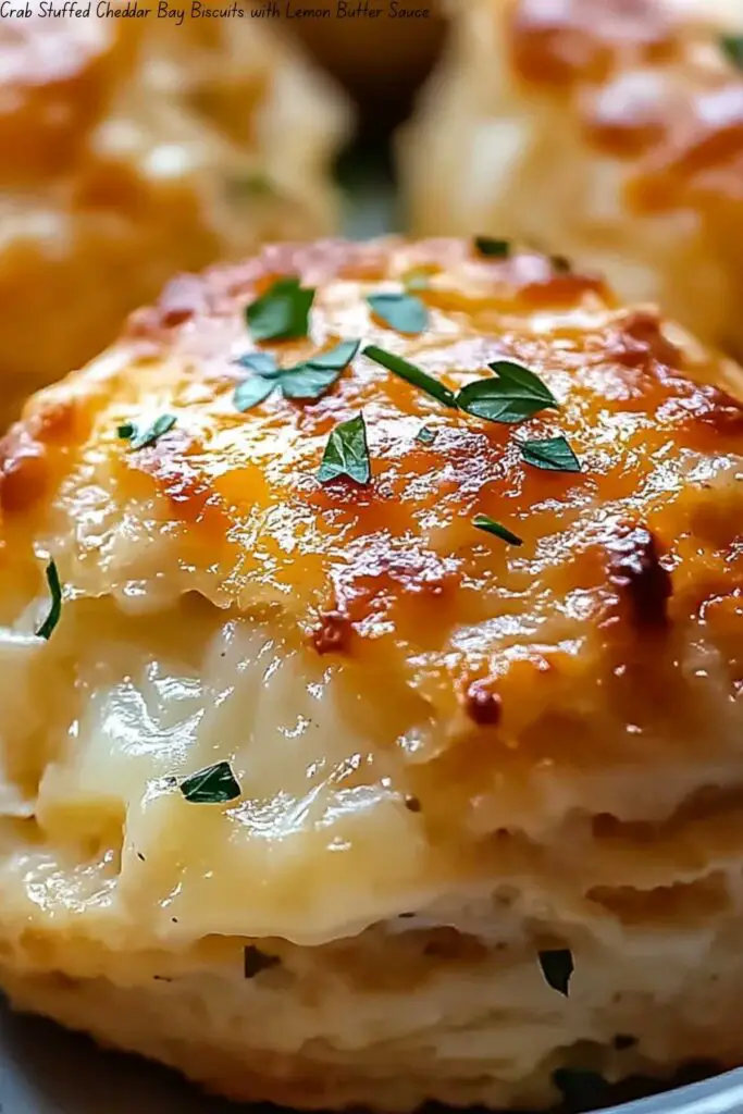 Crab Stuffed Cheddar Bay Biscuits with Lemon Butter Sauce