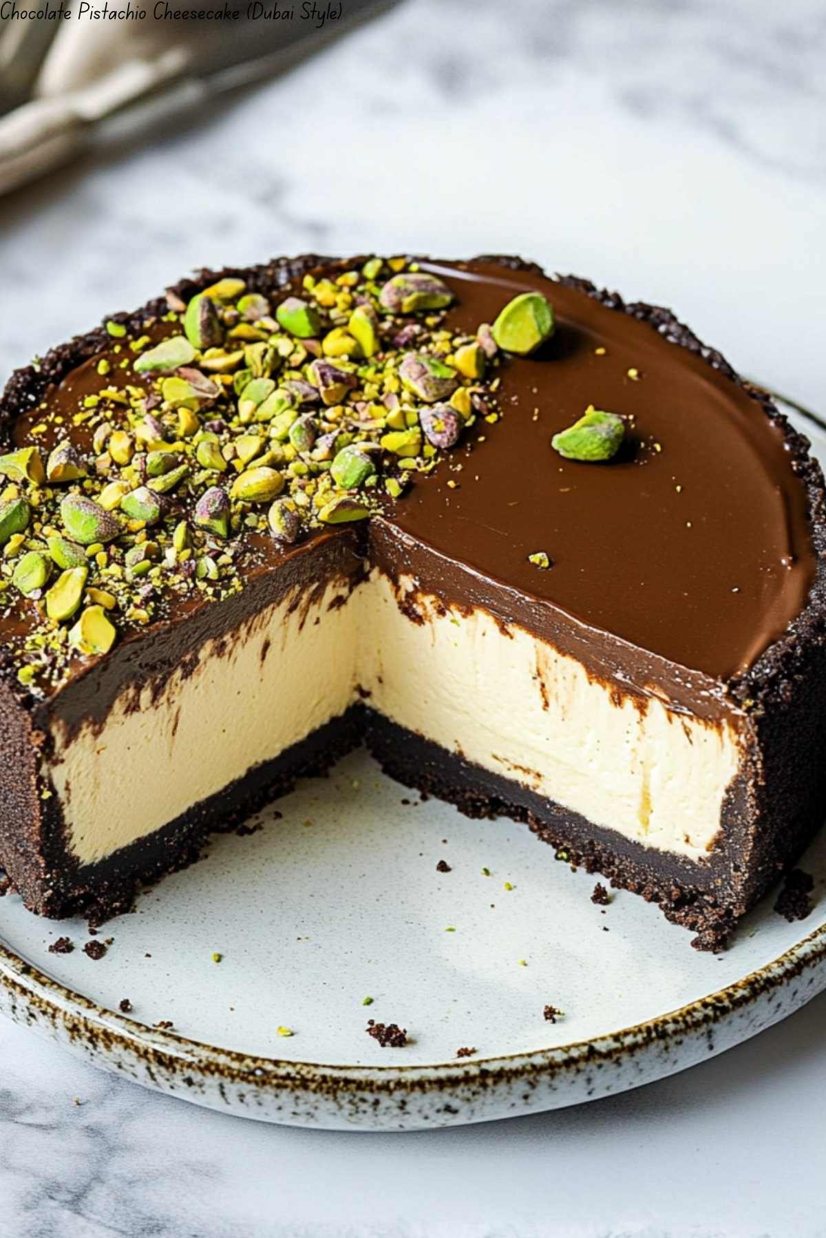 Chocolate Pistachio Cheesecake (Dubai Style)
