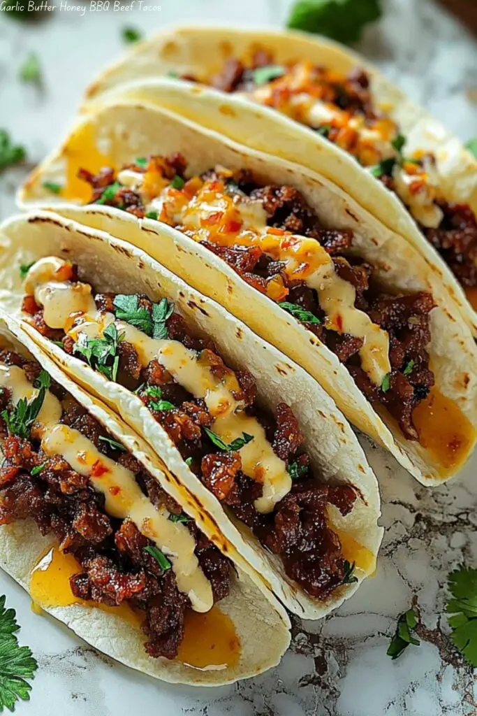 Garlic Butter Honey BBQ Beef Tacos
