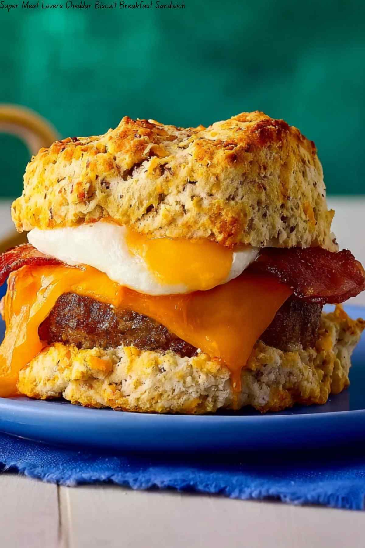 Super Meat Lovers Cheddar Biscuit Breakfast Sandwich