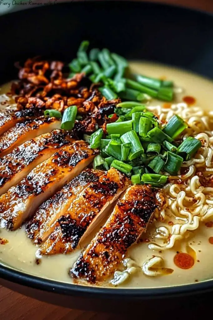 Fiery Chicken Ramen with Creamy Garlic Sauce