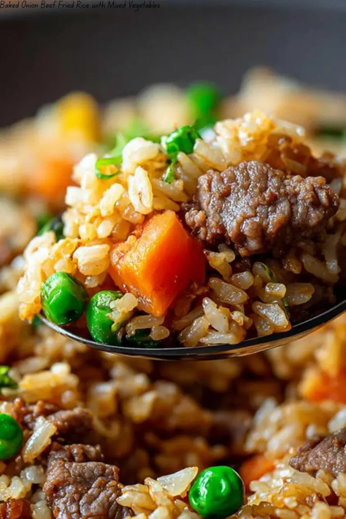 Baked Onion Beef Fried Rice with Mixed Vegetables
