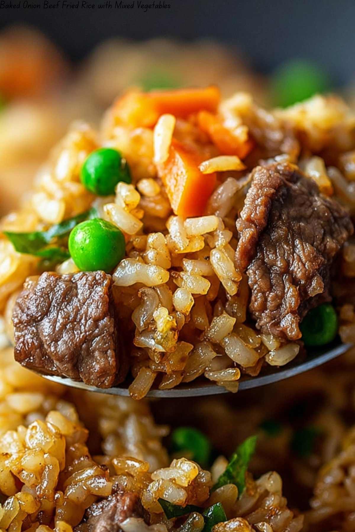 Baked Onion Beef Fried Rice with Mixed Vegetables