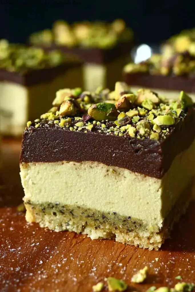 No-Bake Chocolate Pistachio Cheesecake Bars