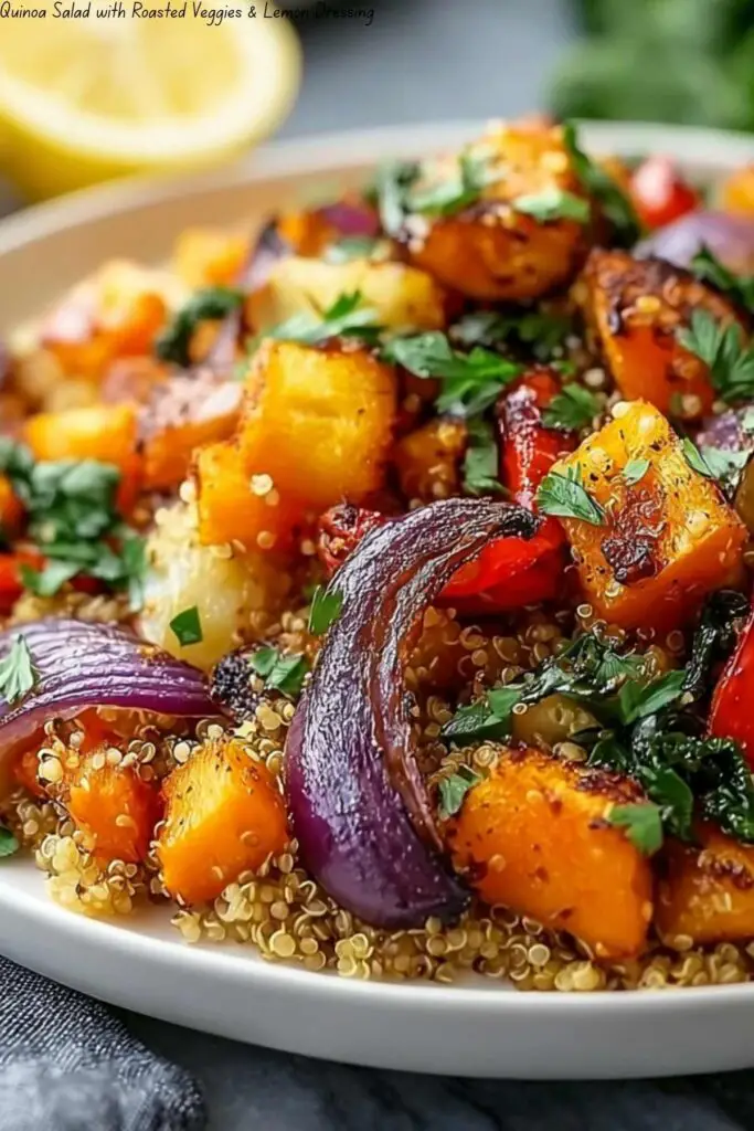 Quinoa Salad with Roasted Veggies & Lemon Dressing