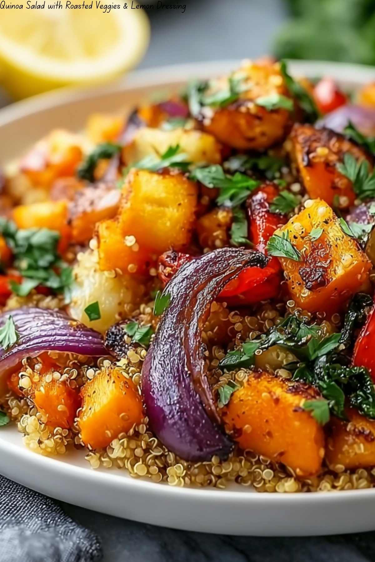 Quinoa Salad with Roasted Veggies & Lemon Dressing