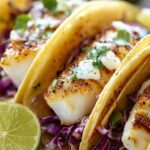 Fish Tacos with Cabbage Slaw & Lime Crema