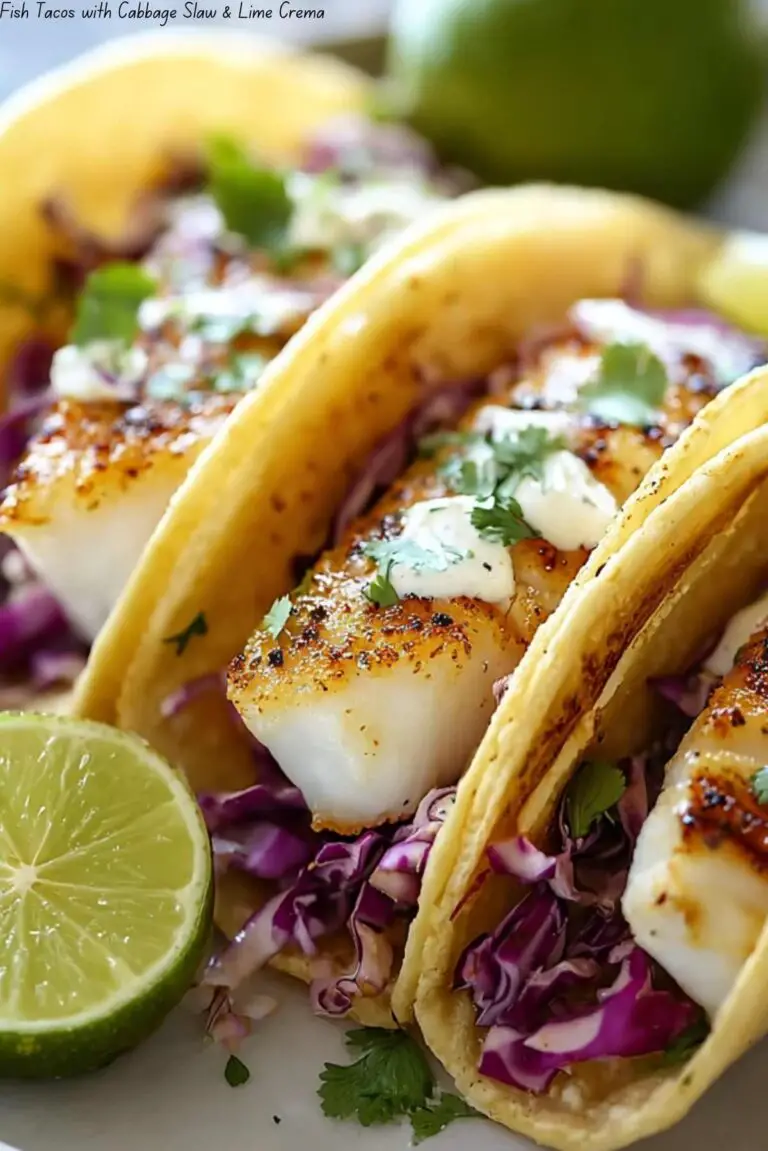 Fish Tacos with Cabbage Slaw & Lime Crema