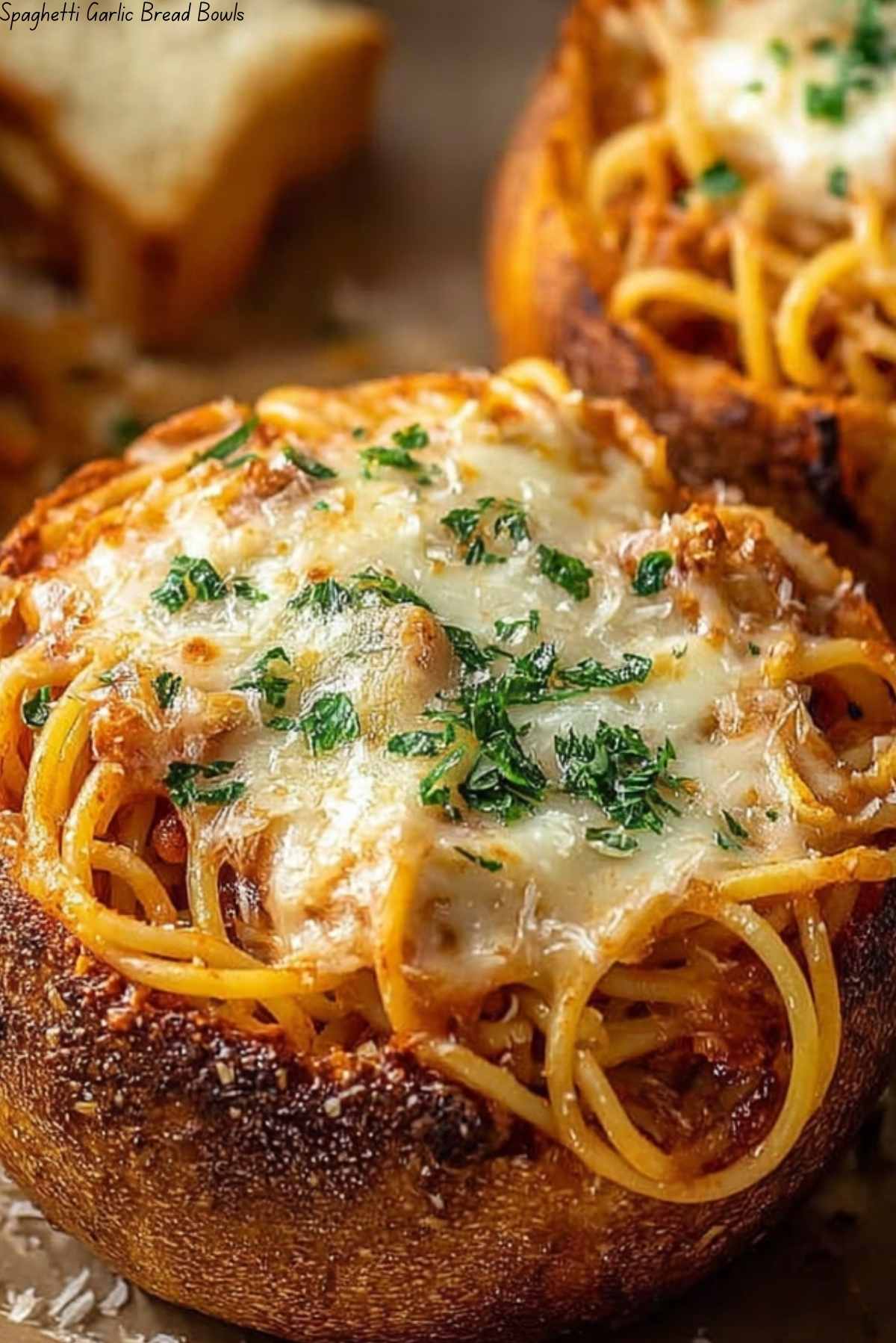 Spaghetti Garlic Bread Bowls