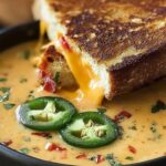 Spicy Jalapeño Popper Soup with Grilled Cheese Dippers