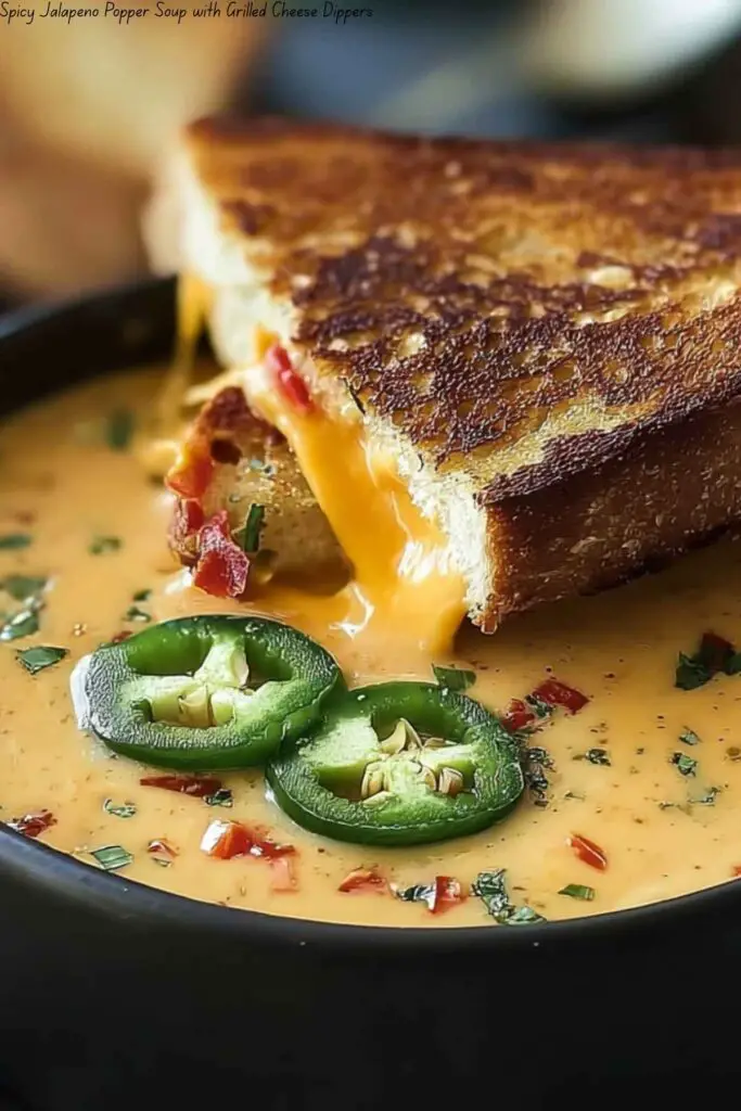 Spicy Jalapeño Popper Soup with Grilled Cheese Dippers