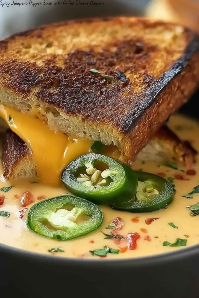 Spicy Jalapeño Popper Soup with Grilled Cheese Dippers