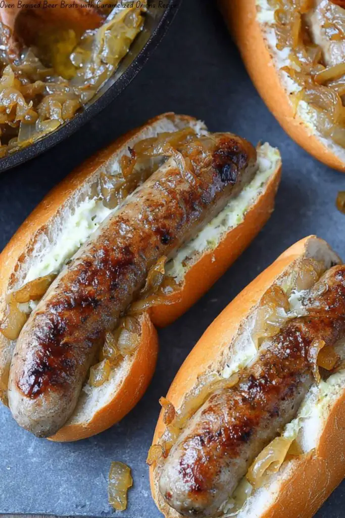 Oven Braised Beer Brats with Caramelized Onions Recipe