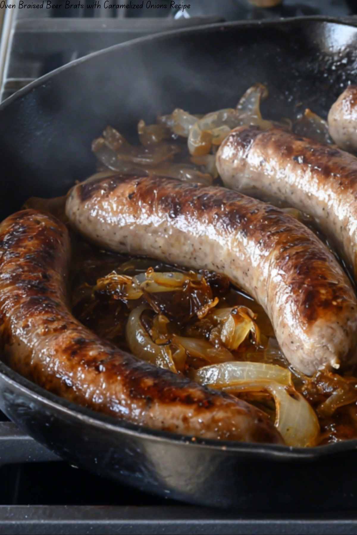 Oven Braised Beer Brats with Caramelized Onions Recipe