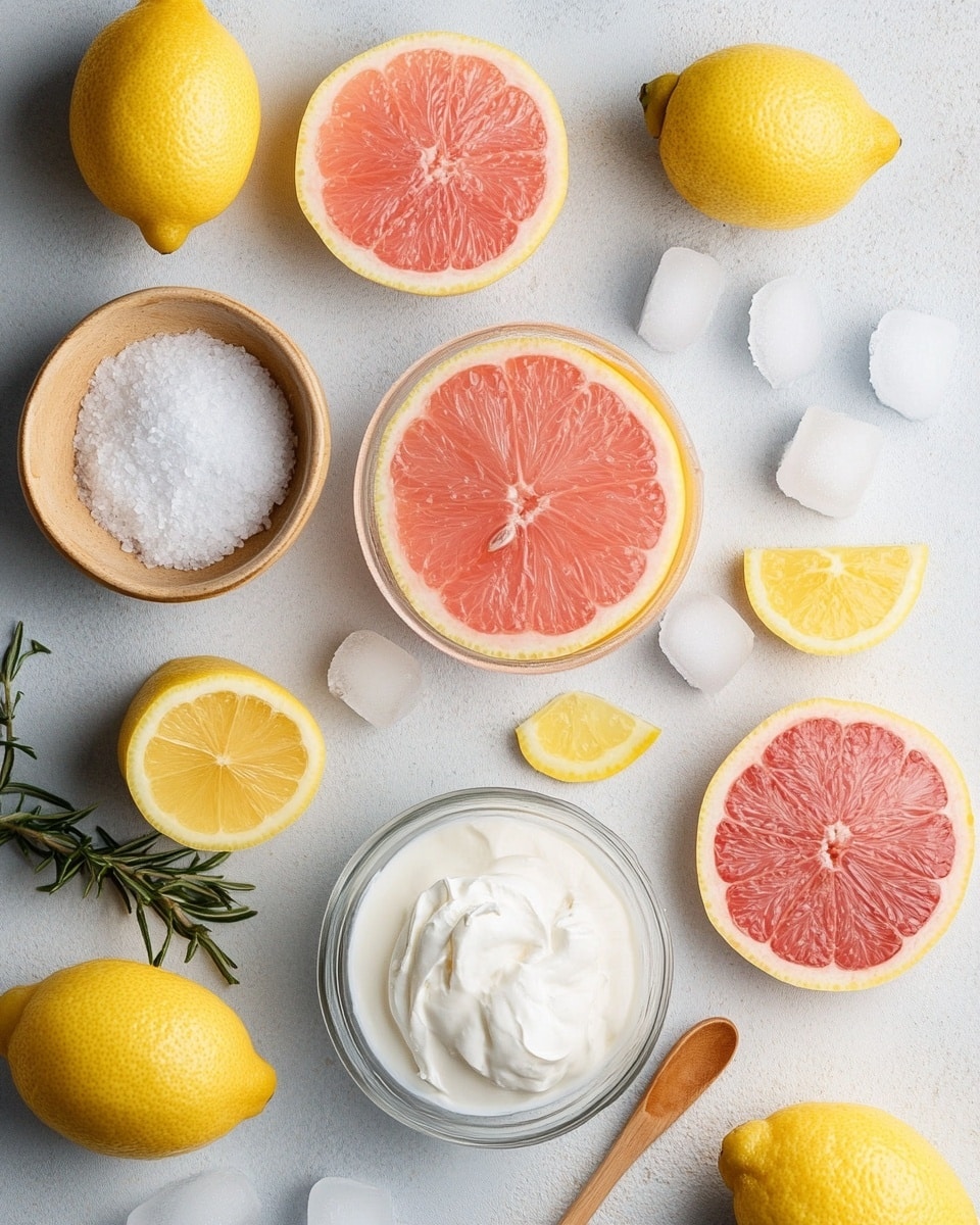 Two tall clear glasses each have three layers: at the bottom, a pale pink liquid fills most of the glass; inside the liquid, there are many ice cubes that add a frosty white texture; on top, there is a thick, soft swirl of light pink whipped cream sitting above the ice. The glasses stand on a white marbled surface with a black and white striped cloth and a metal whisk with a wooden handle lying nearby. The photo taken with an iphone --ar 4:5 --v 7