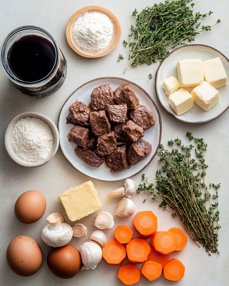 Guinness Braised Beef Pot Pie with Sour Cream Crust Recipe 4 The image shows several small white round ramekins filled with golden brown puff pastry pies. Each pie has one thick, flaky crust layer that is slightly puffy and has a shiny, baked texture. The crust edges are crimped and some have small cracks or vents in the center. The pies sit close together on a dark baking tray which contrasts with the warm, light golden color of the crust. Photo taken with an iphone --ar 4:5 --v 7