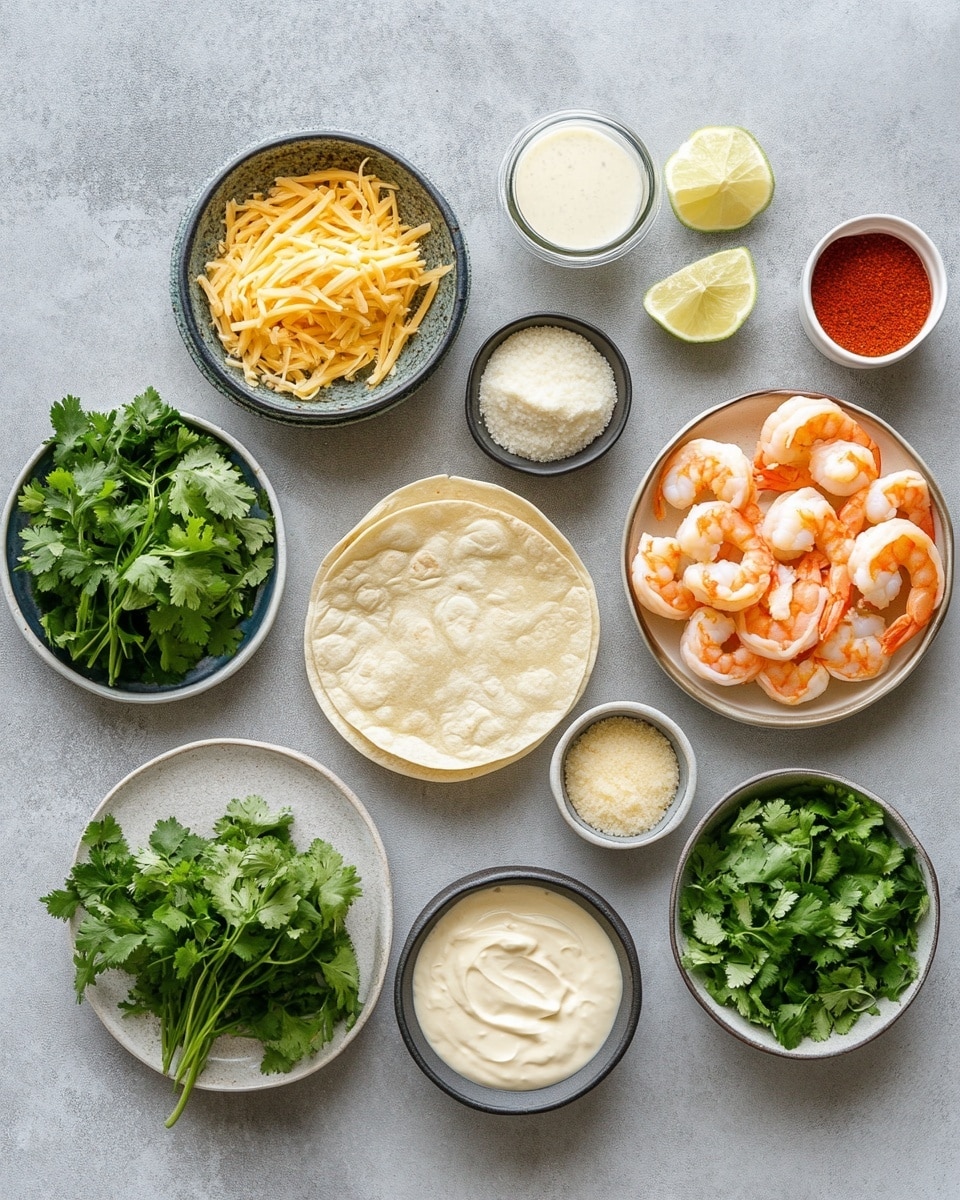 Crispy Crab and Shrimp Queso Taquitos Recipe 4 The image shows a stack of six rolled crepes arranged in two layers on a white plate with a white marbled surface underneath. Each crepe is golden-brown with light browning spots and is tightly rolled with a creamy white filling visible at the ends, containing pieces of pink shrimp. Small green parsley leaves are scattered on top and around the crepes, adding a fresh touch. The creamy filling slightly drips out from some of the ends, giving a rich, smooth texture contrast to the crepes' soft and thin exterior. photo taken with an iphone --ar 4:5 --v 7