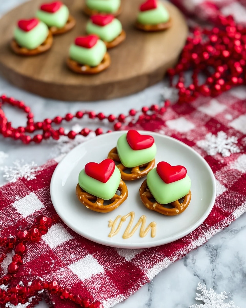 Grinch Pretzel Bites with Caramel and Candy Melts Recipe