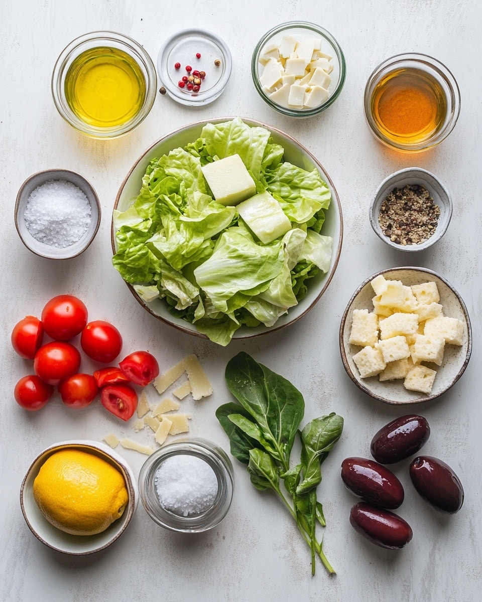 Copycat Olive Garden Salad Recipe 4 A clear round bowl filled with a fresh salad sitting on a white marbled surface, showing layers of crunchy lettuce at the bottom, thinly sliced red onions and tomato wedges in the middle, topped with golden brown croutons, light yellow-green pepperoncini peppers, and a sprinkling of shredded white cheese. A woman's hand is pouring a creamy beige dressing with specks from a clear glass jar over the salad, catching the light and adding a shiny texture to the image. Photo taken with an iphone --ar 4:5 --v 7