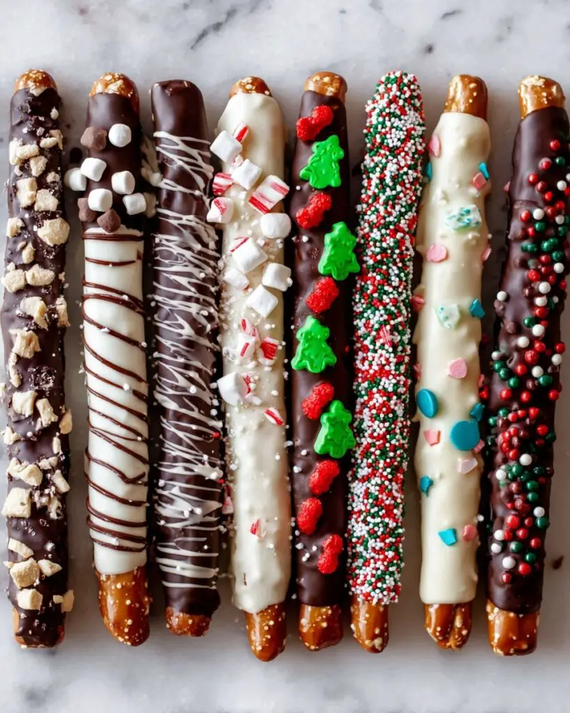 Festive Christmas Pretzel Rods with Holiday Sprinkles Recipe