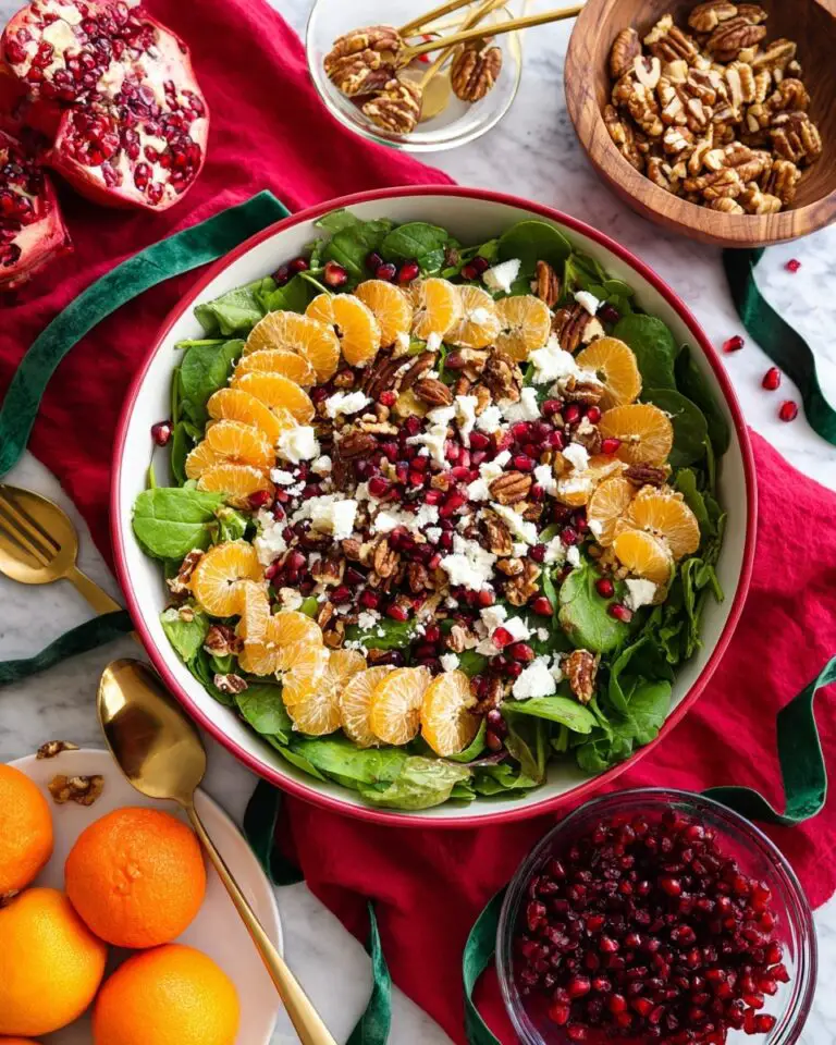 Christmas Salad with Honey Mustard Dressing, Mandarins, Pomegranate, Candied Nuts, and Feta Recipe