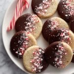 Chocolate Peppermint Sugar Cookies with Dark Chocolate Dip and Candy Cane Topping Recipe
