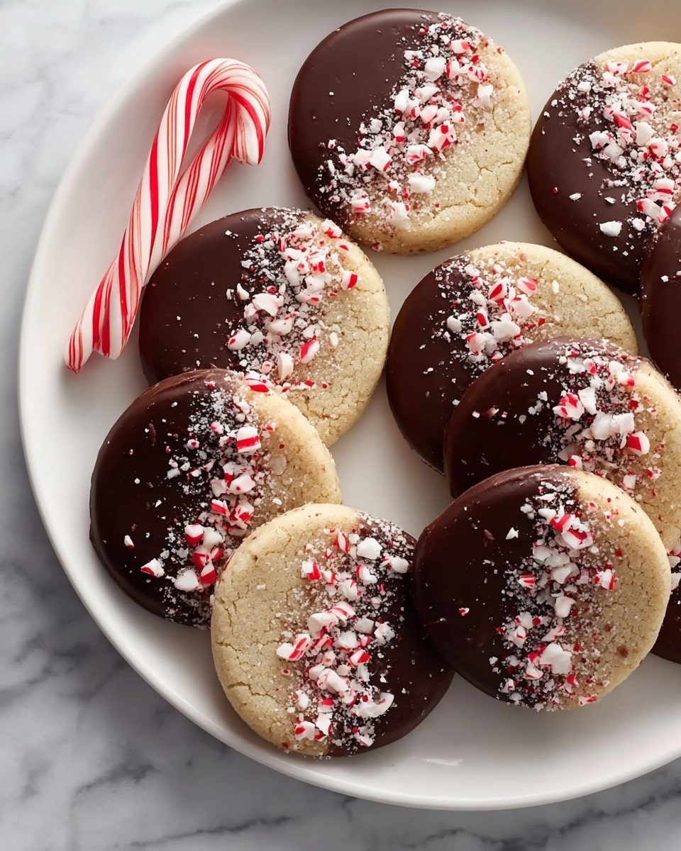 Chocolate Peppermint Sugar Cookies with Dark Chocolate Dip and Candy Cane Topping Recipe