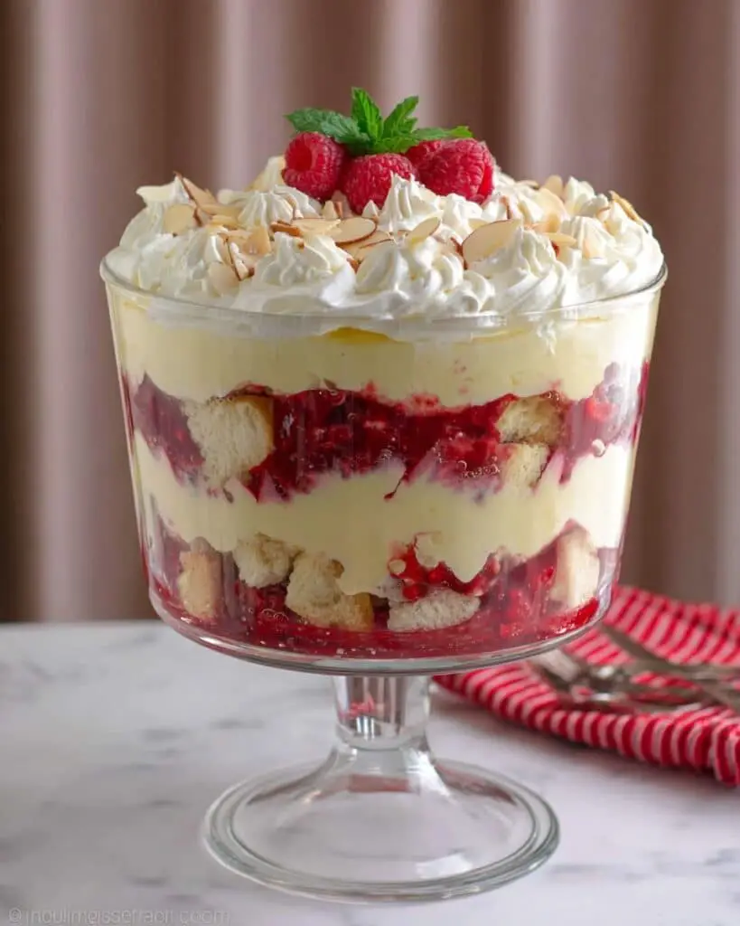 Christmas Trifle Delight with Pears, Raspberries, and Amaretto Recipe