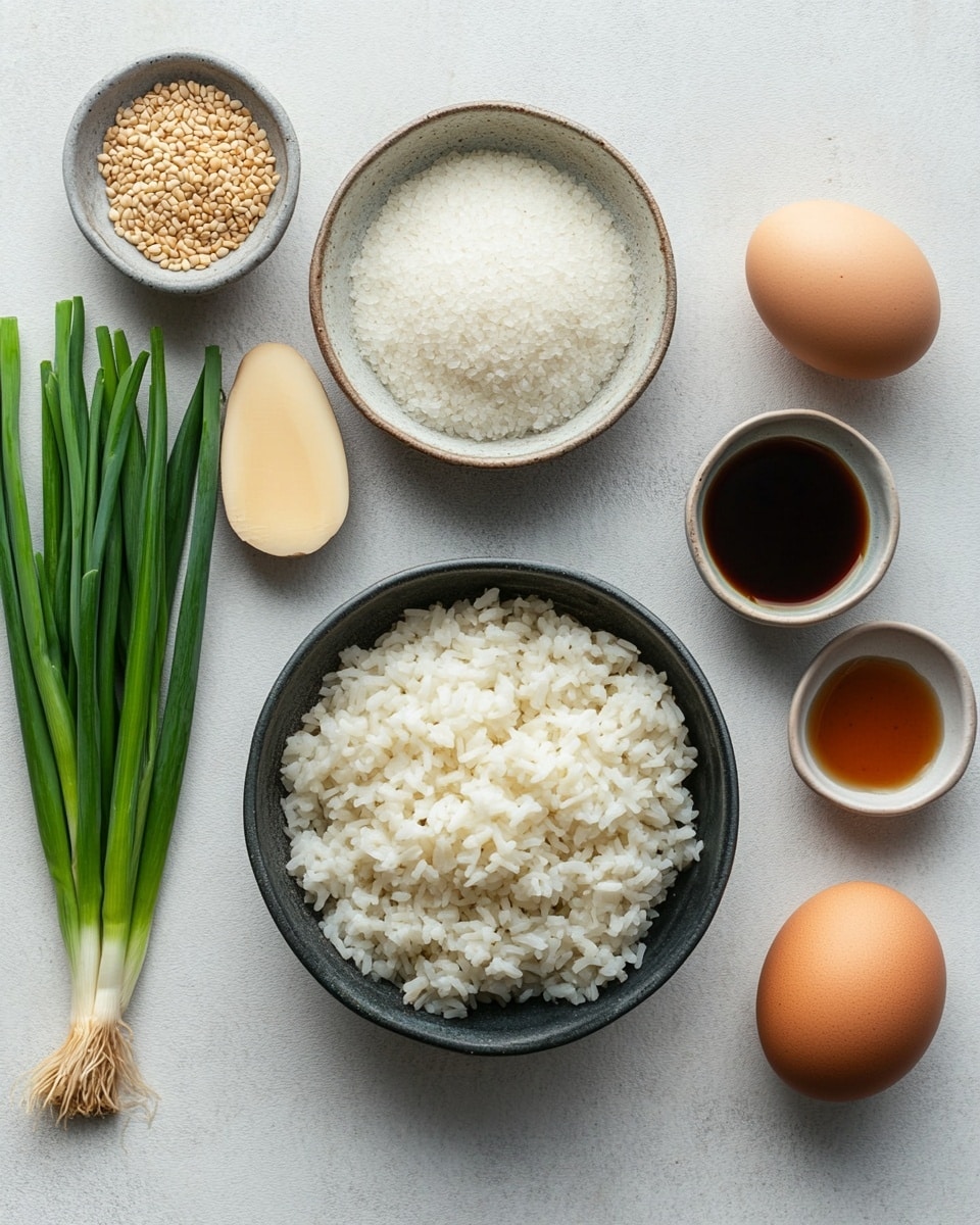 Egg Fried Rice Recipe 4 A close-up view of a large dark pan filled with fried rice. The rice is light brown with small bits of scrambled egg that are yellow and slightly soft, scattered throughout. The grains of rice look separate and fluffy, mixed evenly with tiny pieces of onion that are light and translucent. The pan has a worn, rustic texture with dark patches and a metal handle visible on the bottom right. The background is a white marbled surface. photo taken with an iphone --ar 4:5 --v 7