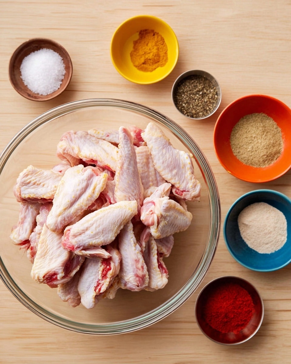 Crispy Baked Chicken Wings Recipe 2 A close-up of crispy chicken wings that are golden brown with a textured, crunchy surface. They are arranged around a small, clear glass bowl filled with bright orange dipping sauce, placed on crinkled brown parchment paper. A woman's hand is holding one wing, dipping it halfway into the smooth, thick sauce. The background is a white marbled surface. photo taken with an iphone --ar 4:5 --v 7