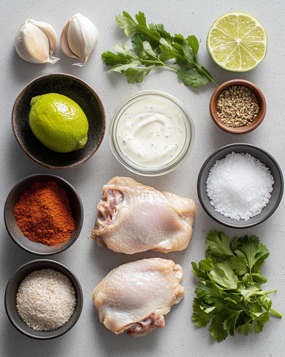 Tandoori Chicken Recipe 2 The image shows three pieces of grilled chicken with a deep reddish-brown spiced coating on a white plate. Thinly sliced light purple onion rings are scattered around the chicken pieces, some resting on top. Small pieces of fresh green herbs are sprinkled across the chicken and onions. In the top background, there is a wedge of green lime. The plate sits on a white marbled surface. photo taken with an iphone --ar 4:5 --v 7