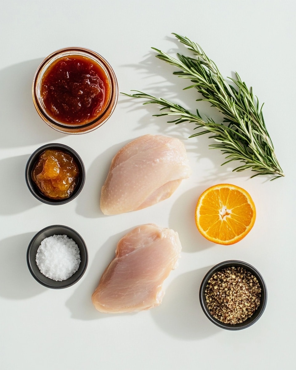 Orange Chicken Recipe 2 A white bowl filled with a base layer of fluffy white rice topped with small chunks of shiny orange-glazed chicken scattered with white sesame seeds and small green onion pieces. On the right edge of the rice layer, there are two bright orange slices arranged side by side. The dish sits on a white marbled surface with a small bowl of chopped green onions slightly visible at the bottom right corner. photo taken with an iphone --ar 4:5 --v 7